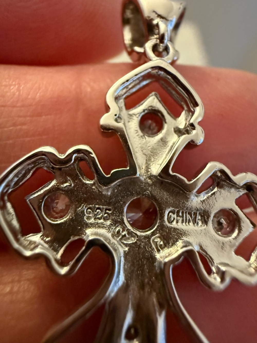 Sterling Silver Cross Pendant with Rhinestones - Picture 4 of 6
